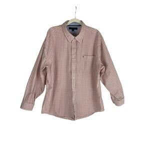 Tommy Hilfiger Mens Shirt Long Sleeve Orange Brown White Sz XL